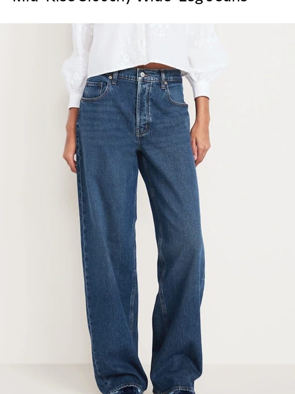 Old Navy Mid Rise The Slouchy Wide Leg Jeans, Dark Blue, Worn Once